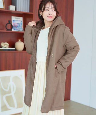 Tiaclasse スエードボンディグフード付きコート モカ