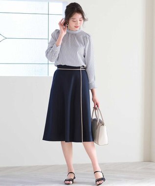 ANY SIS 【洗える】ビットポイントフレア スカート ネイビー