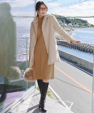 Tiaclasse スエードボンディグフード付きコート ベージュ