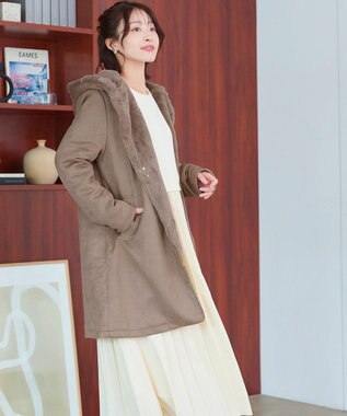 Tiaclasse スエードボンディグフード付きコート モカ