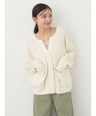 earth music&ecology ブークレーキーネックカーディガン Ivory
