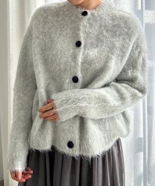 UNFILO 【洗える】アルパカシャギー カーディガン シルバーグレー