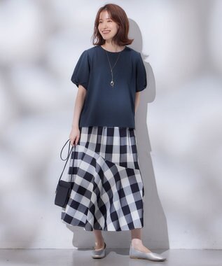 ANY L 【洗濯機可能/ウエストゴム】ビックチェックマーメイドスカート オフ×ブラックブロックチェック