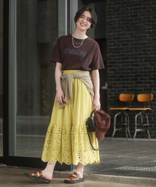 Green Parks ペチ付スカラップ刺しゅうスカート Yellow