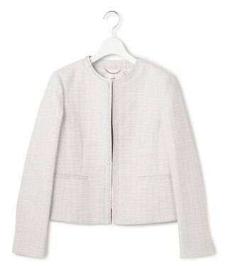 23区 L 【セットアップ対応】ライトシャインツイード ノーカラージャケット ライトグレー系