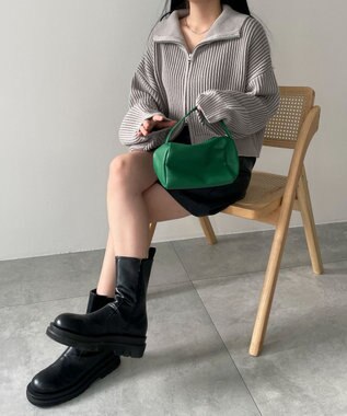 WEGO ダブルジップショートニットブルゾン グレー