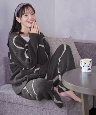 Tiaclasse ふわもちニュアンス配色ニットパンツ チャコールグレー