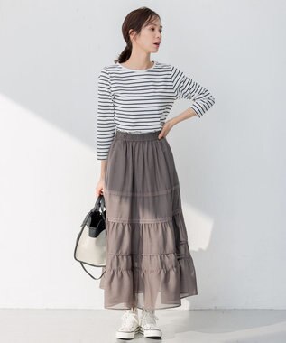 組曲 L プレーティング天竺バックタックボーダー カットソー ブラック系1