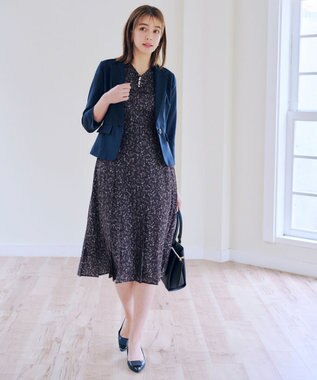 Tiaclasse 【洗える】花柄シフォン袖ワンピース チャコールグレー