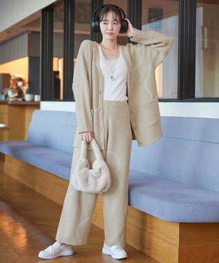 Tiaclasse ふわもちニュアンス配色ニットパンツ ベージュ