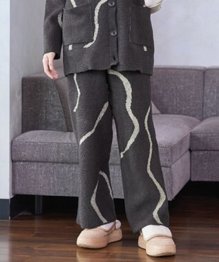 Tiaclasse ふわもちニュアンス配色ニットパンツ チャコールグレー