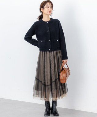 組曲 L 【加藤ローサさん着用】フラッフィーファーニット ジャケット ブラック系