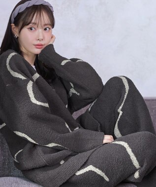 Tiaclasse ふわもちニュアンス配色ニットパンツ チャコールグレー