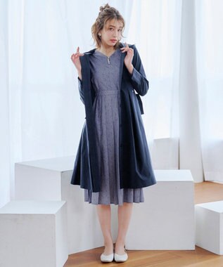 Tiaclasse 【洗える】花柄シフォン袖ワンピース ブルー