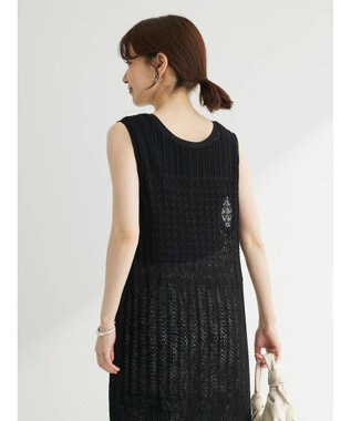 Green Parks すかし柄ロングベスト Black