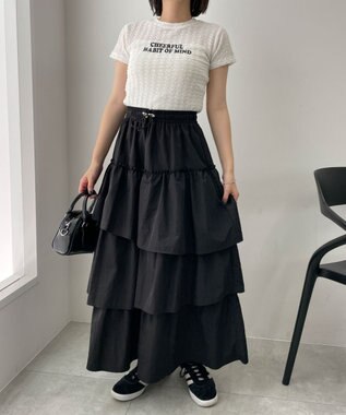 WEGO ナイロンティアードロングスカート ブラック