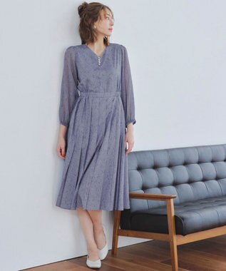 Tiaclasse 【洗える】花柄シフォン袖ワンピース ブルー