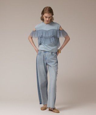 GRACE CONTINENTAL プリーツチュールカットトップ ブルー