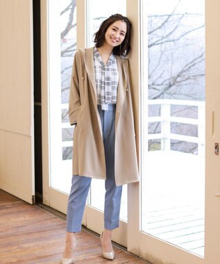 Tiaclasse 【洗える】快適な履き心地のダブルクロステーパードパンツ アンティークブルー