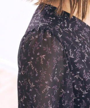 Tiaclasse 【洗える】花柄シフォン袖ワンピース チャコールグレー