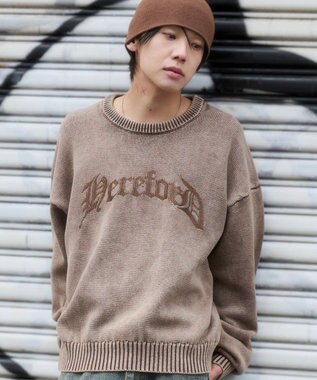 WEGO ブリーチニットグラフィックプルオーバー ブラウン