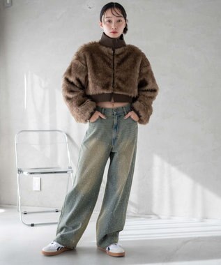 WEGO ラインストーンストレートデニムパンツ デニム淡加工色