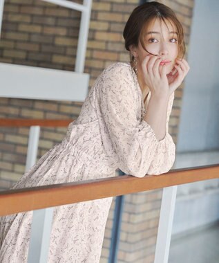 Tiaclasse 【洗える】花柄シフォン袖ワンピース アイボリー