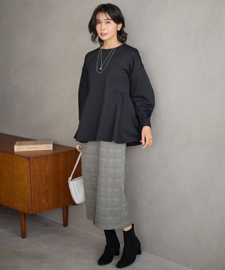 ANY ジョーゼット裏起毛ペプラムプルオーバー ブラック