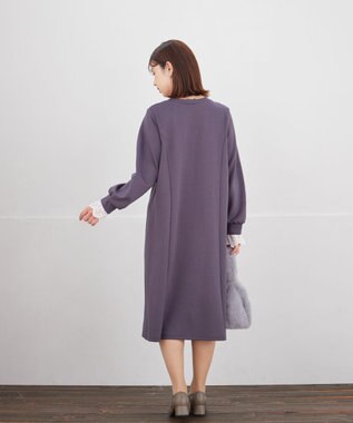 Tiaclasse L コットンレースドッキングカットソーワンピース チャコールグレー