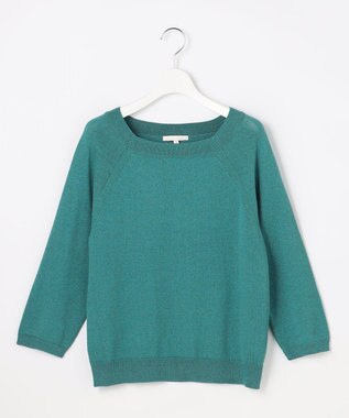 自由区 【アンサンブル対応】ペーパーコットンスクエアネックニット プルオーバー ターコイズ