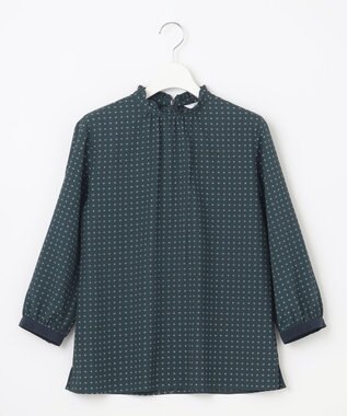 J.PRESS LADIES 【洗える】シュリンクデシン ジオメトリックプリント ブラウス ダークグリーン系5