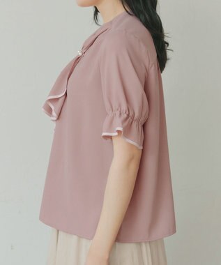 Tiaclasse L 配色パイピングボウタイブラウス ピンク