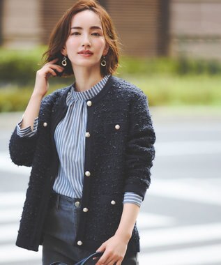 ANY SIS 【洗える】フェイクパールストライプ ブラウス ブルーストライプ