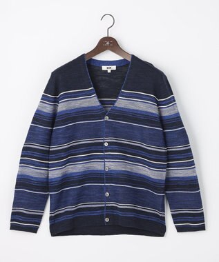 JOSEPH ABBOUD 【サスティナブル】スラブギマボーダー カーディガン ブルー系2