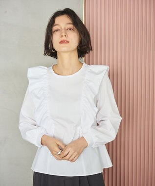 #Newans 【洗濯機可能/シワになりにくい】〈小柄さんにお勧め〉バーティカルフリルブラウス ホワイト