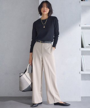 23区 S 【洗える】クリアストレッチ ワイドパンツ ベージュ系