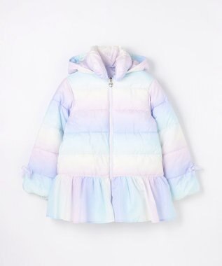ANY KIDS 【フード取り外し/洗濯機可能】中綿フリル リボンコート レインボー