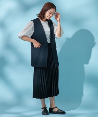 ANY リネンライクエアーヴィンテージ ジレ ネイビー