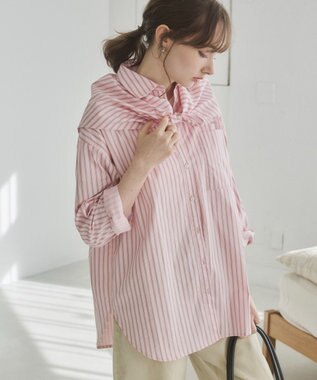 WEGO 【ANGIE VINTAGE】スカーフ付きオーバーサイズストライプシャツ ピンクソノタ