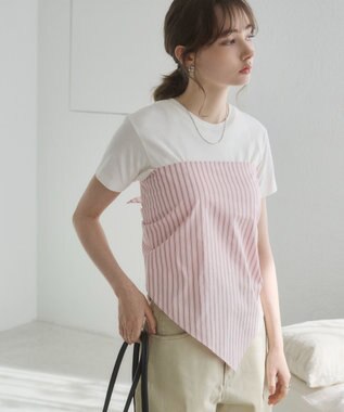 WEGO 【ANGIE VINTAGE】スカーフ付きオーバーサイズストライプシャツ ピンクソノタ