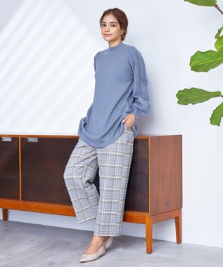 Tiaclasse 【安田美沙子さん着用・洗える】起毛チェック柄ワイドパンツ パープル