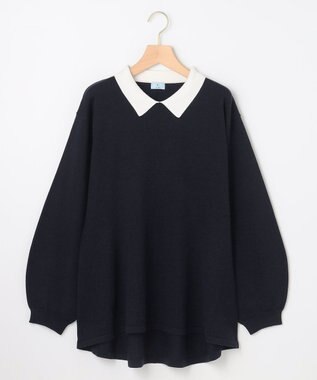 組曲 L 襟付きチュニック プルオーバー ネイビー系