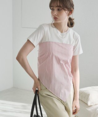 WEGO 【ANGIE VINTAGE】スカーフ付きオーバーサイズストライプシャツ ピンクソノタ