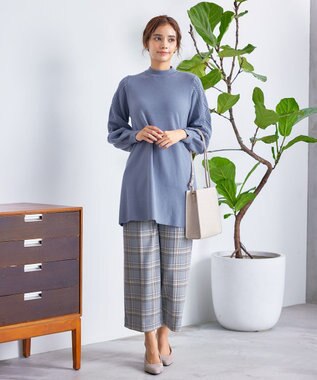 Tiaclasse 【安田美沙子さん着用・洗える】起毛チェック柄ワイドパンツ パープル