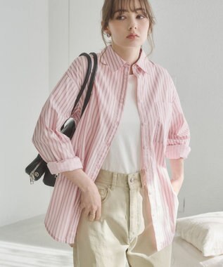 WEGO 【ANGIE VINTAGE】スカーフ付きオーバーサイズストライプシャツ ピンクソノタ
