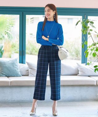 Tiaclasse 【安田美沙子さん着用・洗える】起毛チェック柄ワイドパンツ ネイビー