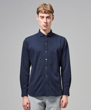 JOSEPH HOMME 【新素材】グリットタックジャージー　ホリゾンタルカラーシャツ ネイビー系