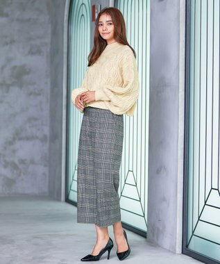 Tiaclasse 【安田美沙子さん着用・洗える】起毛チェック柄ワイドパンツ グリーン