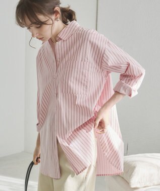 WEGO 【ANGIE VINTAGE】スカーフ付きオーバーサイズストライプシャツ ピンクソノタ