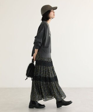 Green Parks レースドッキング花柄ティアードスカート Yellow